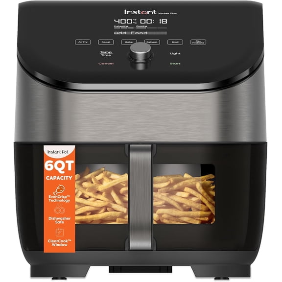 Vortex Plus 6QT Air Fryer with Odor Erase Technology,6-in-1 Functions that Crisps,Roasts, Broils,Dehydrates, Bakes & Reheats, 100+In-App Recipes, from the Makers of ,1700W,Black