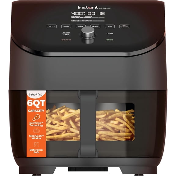 Vortex Plus 6QT ClearCook Air Fryer, Clear Windows, Custom Program Options, 6-in-1 Functions, Crisps, Broils, Roasts, Dehydrates, Bakes, Reheats, from the Makers of , Black