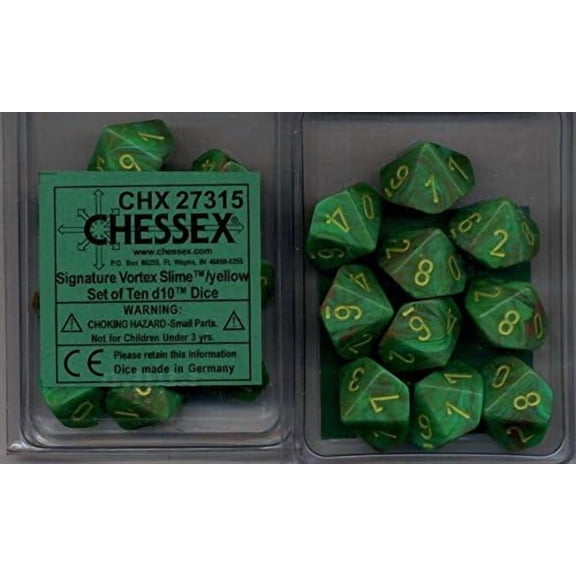 Chessex Dice d10 Sets: Vortex Slime / Yellow - Ten Sided Die (10)