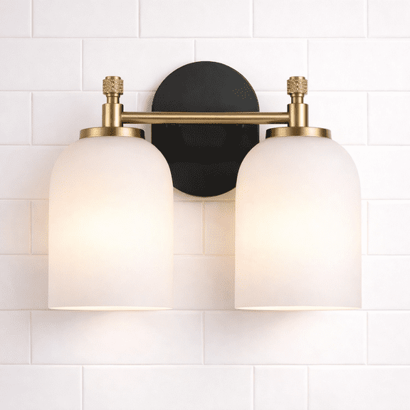 Vortex Two Lights Vanity - Traditional Style Bathroom Wall Sconce with White Frosted Glass