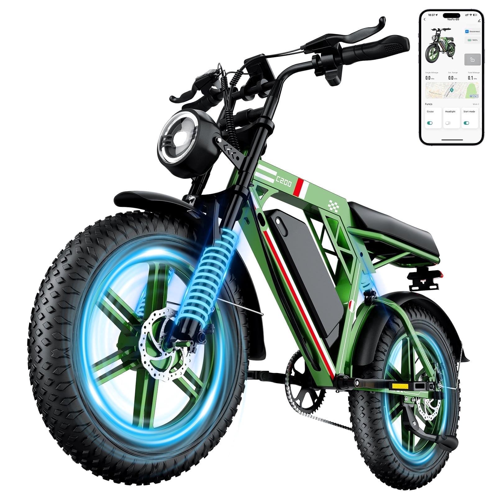 VortexRider 1500W Electric Bike for Adults, 20" Fat Tire E-Mountain Bikes, 48V 17.5Ah 32MPH Ebike for Adults Full Suspension UL2849
