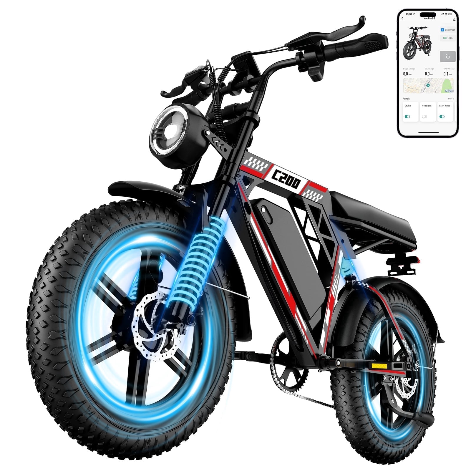 VortexRider 1500W Electric Bike for Adults, 20" Fat Tire E-Mountain Bikes, 48V 17.5Ah 32MPH Ebike for Adults Full Suspension UL2849