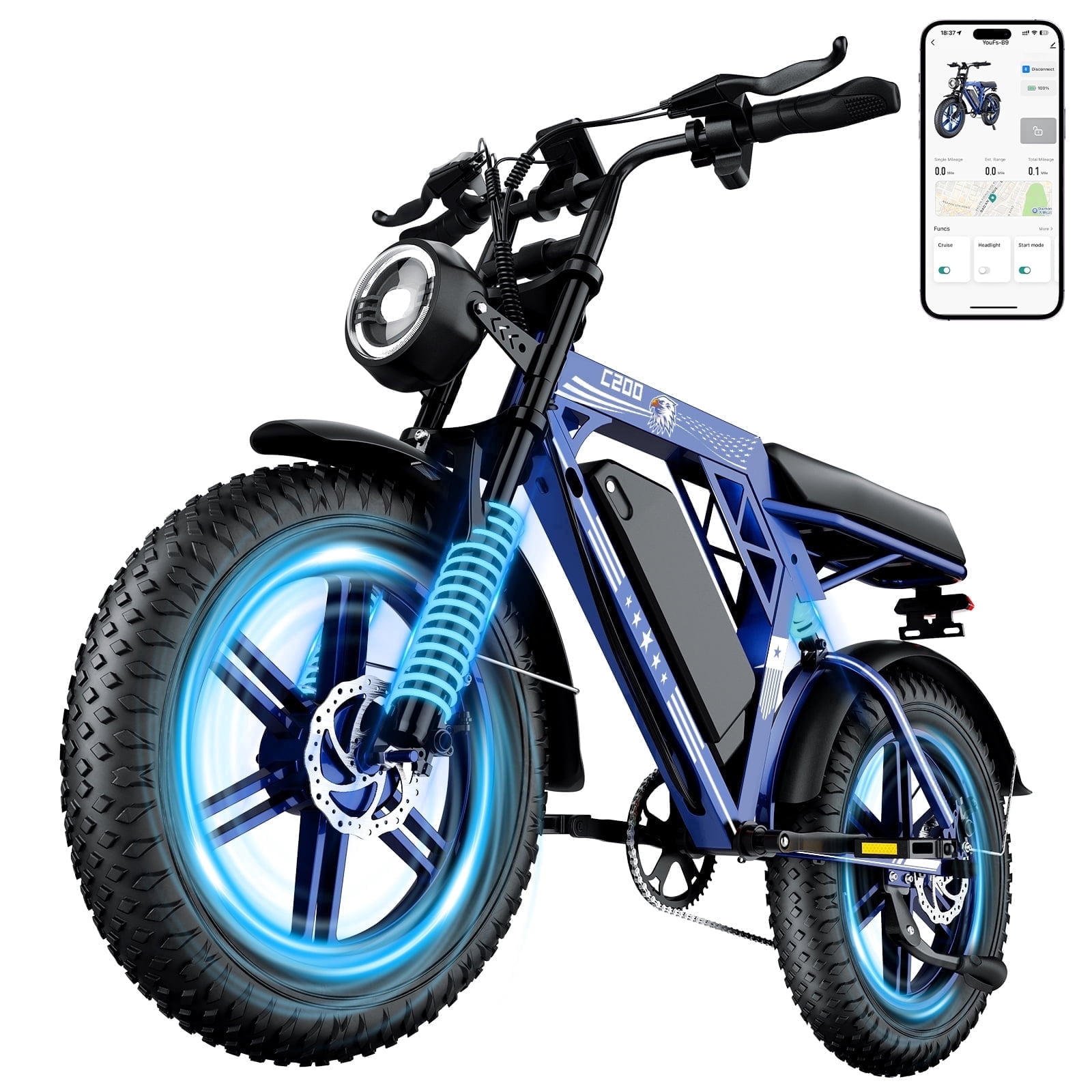 VortexRider 1500W Electric Bike for Adults, 20" Fat Tire E-Mountain Bikes, 48V 17.5Ah 32MPH Ebike for Adults Full Suspension UL2849