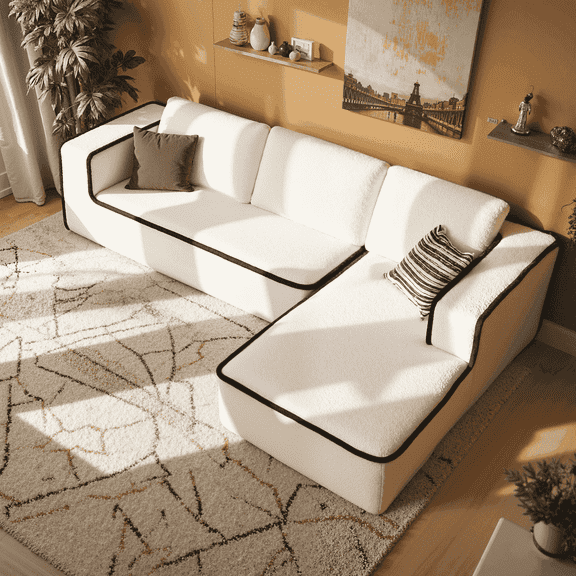 Vorthio 121" Oversized Modular Sectional Sofa, Cloud Couch with Chaise, L Shaped Boneless Couches for Living Room, No-Assembly (Letf Facing Chaise,White)