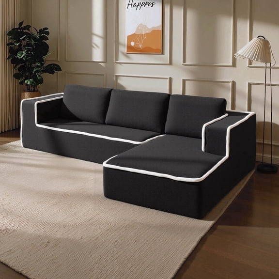 Vorthio 121" Oversized Modular Sectional Sofa, Cloud Couch with Chaise for Living Room, No-Assembly (Left Facing Chaise,Black)