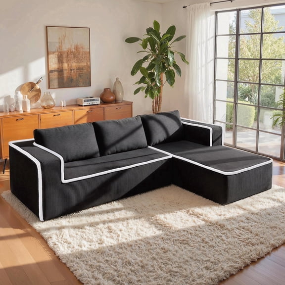 Vorthio 121" Oversized Modular Sectional Sofa, Velvet Cloud Couch with Chaise for Living Room, No-Assembly (Left Facing Chaise,Black)