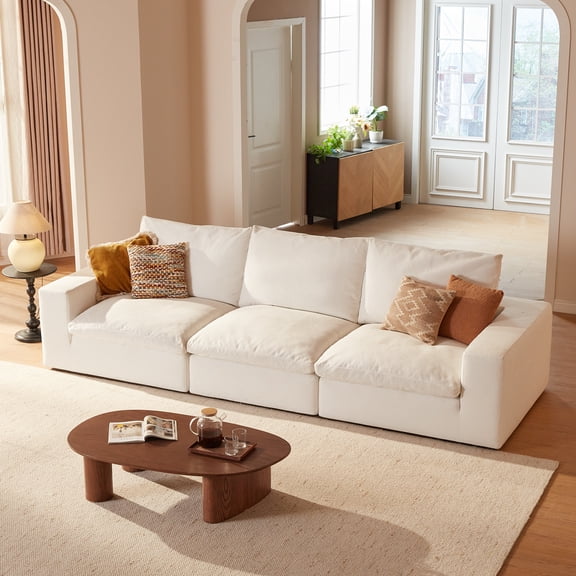 Vorthio 125.9"Modular Sectional Sofa, Oversized L-Shape Cloud Couch,Boneless Couches for Living Room,No Assembly Required, White(3 Seater)