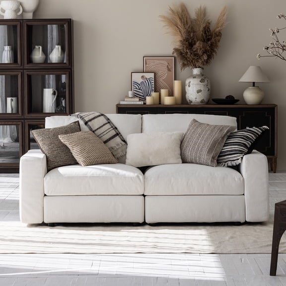 Vorthio 2 Seater Cloud Couch, Modular Sectional Sofa, Oversized Deep Seat Couch for Living Room, White