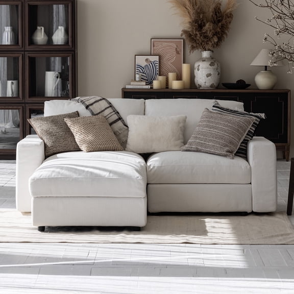 Vorthio 2 Seater Cloud Couch with 1 Ottoman, Modular Sectional Sofa, Sectional Couch for Living Room, White