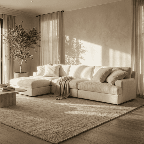 Vorthio Boneless Modular Sectional Sofa with Movable Ottoman, Oversized L-Shape Cloud Couch for Living Room, No Assembly, 3-Seat,White