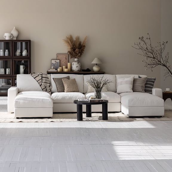 Vorthio 4 Seater Cloud Couch with 2 Ottomans, Modular Sectional Sofa, Sectional Couch for Living Room, White