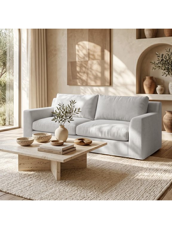 80" Loveseat Cloud Couch, 2-Seater Deep Seat Slipcovered Sofa with Removable Washable Cover, Wide Armrests, Easy Assembly