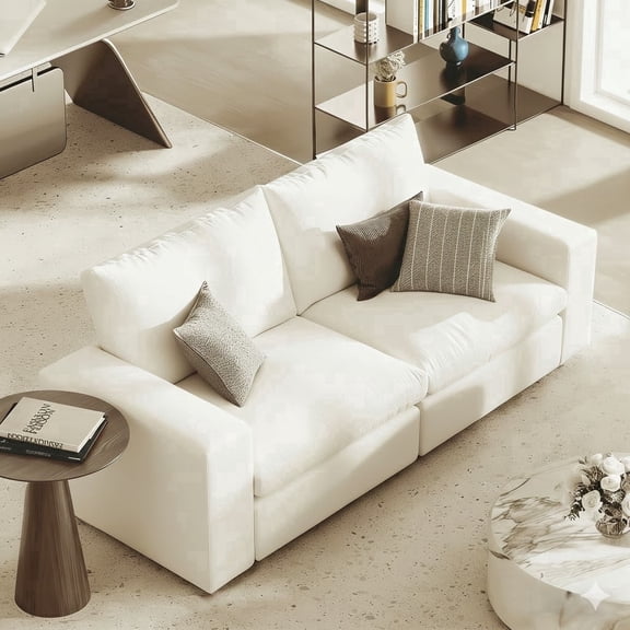 Vorthio Cloud Couch 31.5" Deep Seat, 78.74" Oversized Modular Sectional Sofa, Loveseat Sofas for Apartment, White