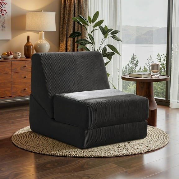 Vorthio Folding Sofa Bed, 3 in 1 Convertible Sleeper Chair, Floor Couch with Back Support, Single Chair Bed for Living Room,Black