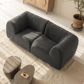 Vorthio Loveseat Modular Sofa, 2-Piece Boneless Sherpa Sectional Couch with Deep Seat and High-Density Foam Armrest, No Assembly for Living Room Grey