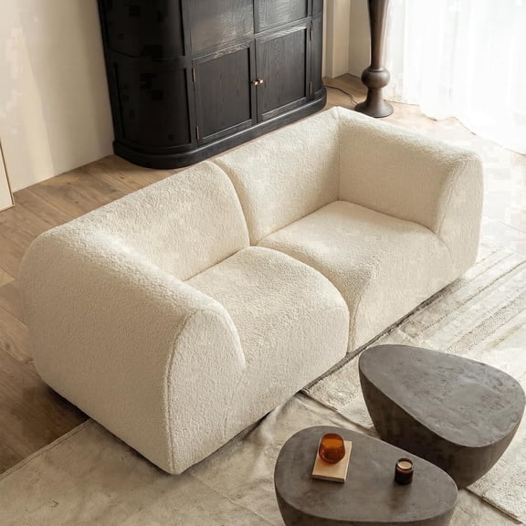 Vorthio Loveseat Modular Sofa, 2-Piece Boneless Sherpa Sectional Couch with Deep Seat and High-Density Foam Armrest, No Assembly for Living Room White