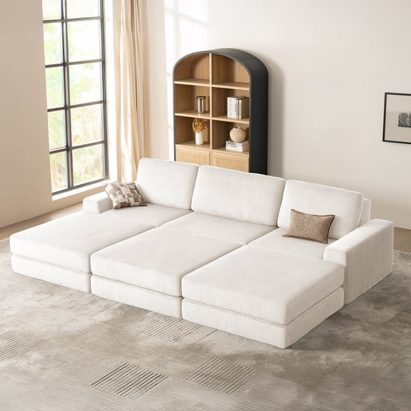 Vorthio Modular Sectional Sofa,Corduroy Boneless Couches for Living Room,Cozy Foldable Cloud Couch,No Assembly Required, White