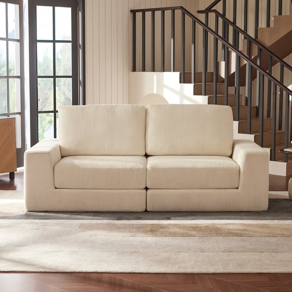 Vorthio Modular Sectional Sofa Loveseat,Corduroy Boneless Couches for Living Room,Cozy Foldable Cloud Couch,No Assembly Required, White