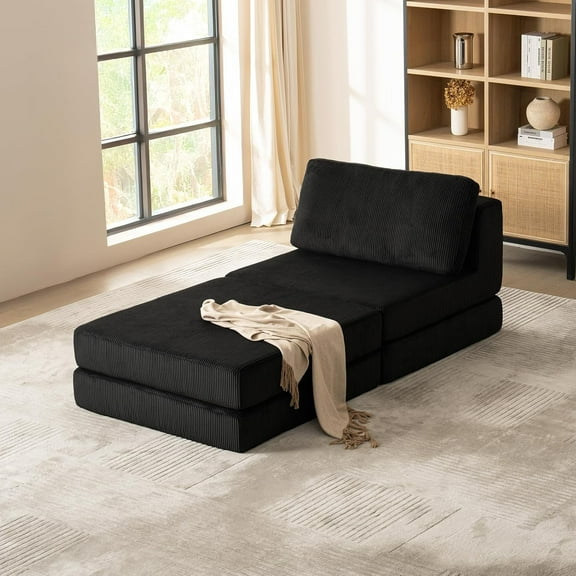 Vorthio Modular Sectional Sofa with ottoman,Corduroy Boneless Couches for Living Room,Cozy Foldable Cloud Couch,No Assembly Required, Black