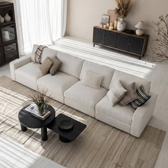 Vorthio White Four-Seat Family Sofas, Oversized Cloud Couch with Wide Deep Seats, Modular Sectional Couch Style, Couches and Sofas Sectional