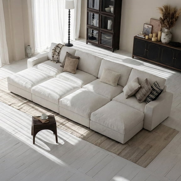 Vorthio White Large Modular Sectional Couch Sofas with Four Ottomans, Oversized Cloud Couch, Couches and Sofas Sectional Lounge Set