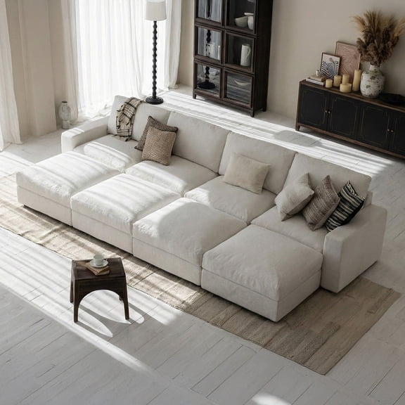 Vorthio White Large Modular Sectional Couch Sofas with Four Ottomans, Oversized Cloud Couch, Couches and Sofas Sectional Lounge Set