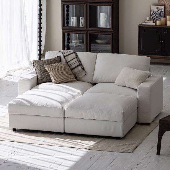 Vorthio White Loveseat Lounge Set Sofas with Double Ottomans, Oversized Couch Comfort, Modular Sectional Couch, Couches and Sofas Sectional