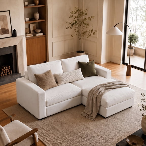 Vorthio Life 81.1" Cloud Couch Oversized Modular Sectional Sofa, Loveseat Sofa with Ottoman, Modern L Shaped Comfy Sofa for Living Room, White