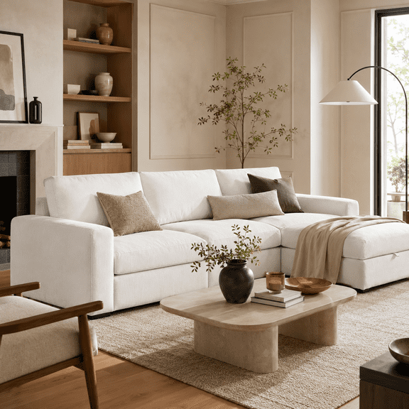 Vorthio White Three-Seat Sofa with Ottoman Sofas, Oversized Cloud Couch, Reversible Modular Sectional Couch, Couches and Sofas Sectional
