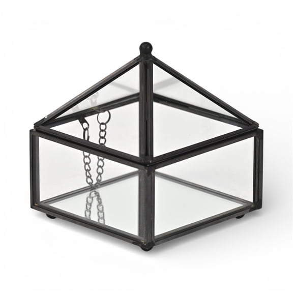 Vortial Metal Framed Glass Pyramid Decorative Box - Black