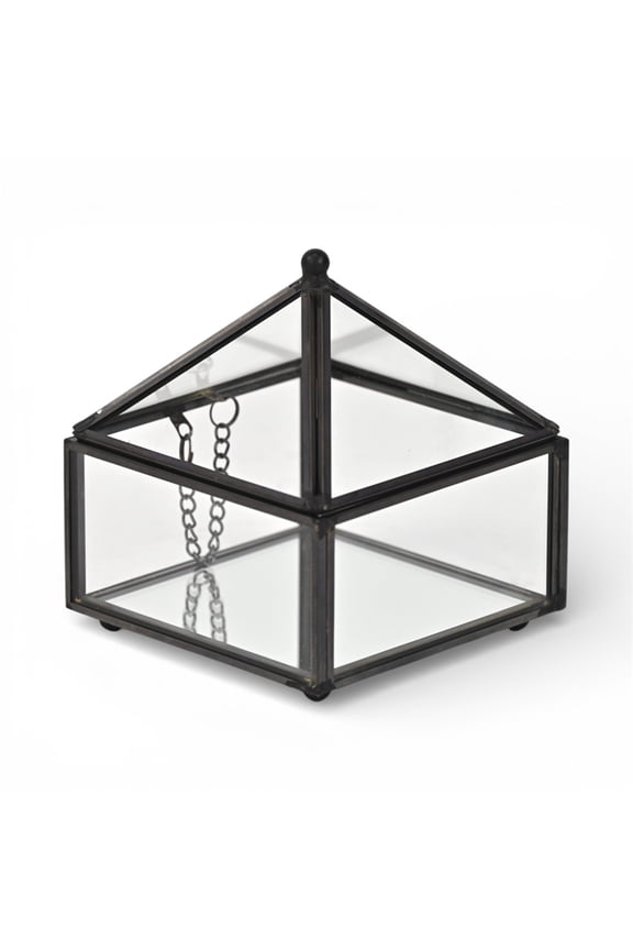 Vortial Metal Framed Glass Pyramid Decorative Box - Black