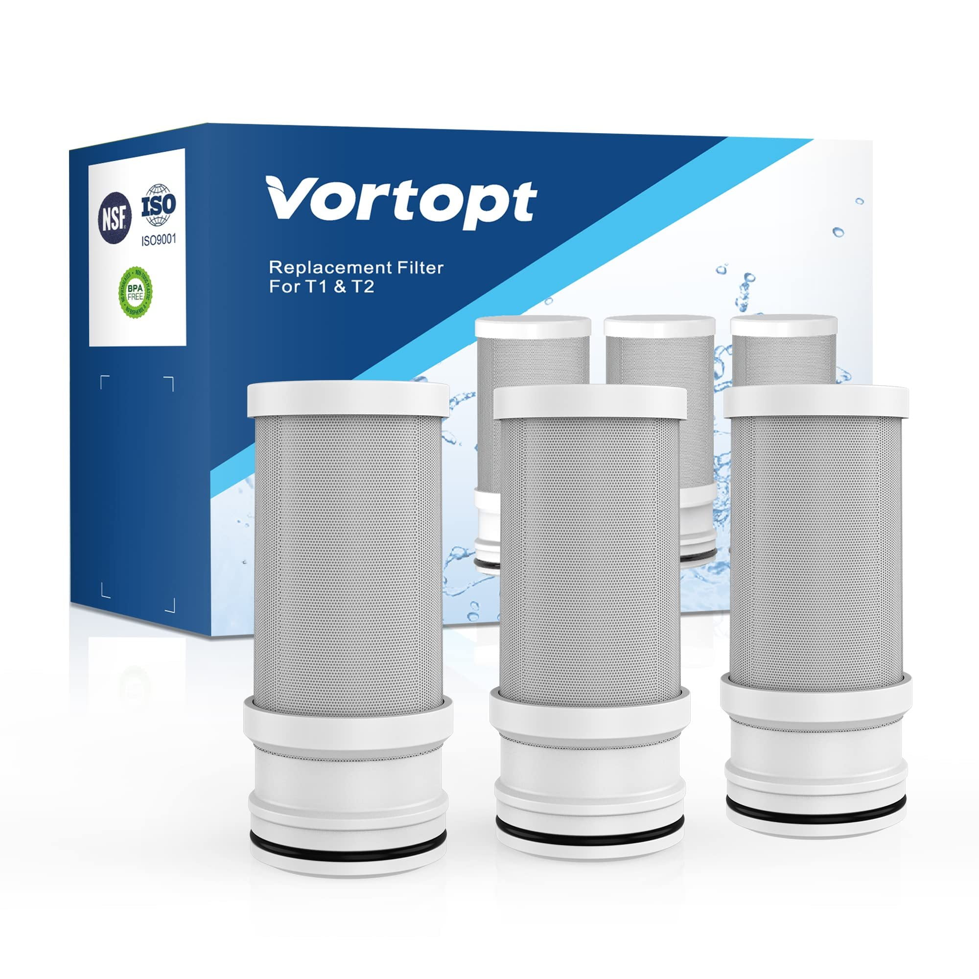 Vortopt NSF Certified Replacement for T1-ACF/T2-ACF Faucet Water, 9-12 Months Lifetime, Reduces chlorine, taste and odor T1/T2 FilterPack of 3