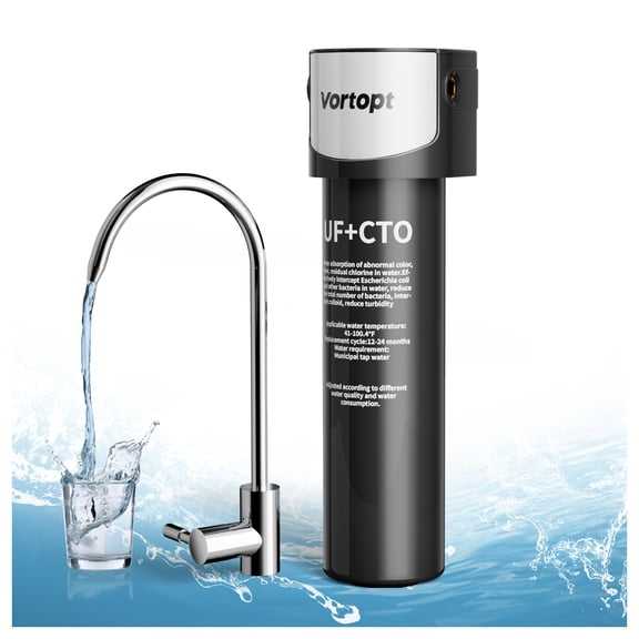Vortopt Q5-UF 0.01 Micron Ultrafiltration 19K Gallons Under Sink Water Filtration System With Faucet - 24 Months Filter Life, Reduces Chlorine, Bad Taste & Odor