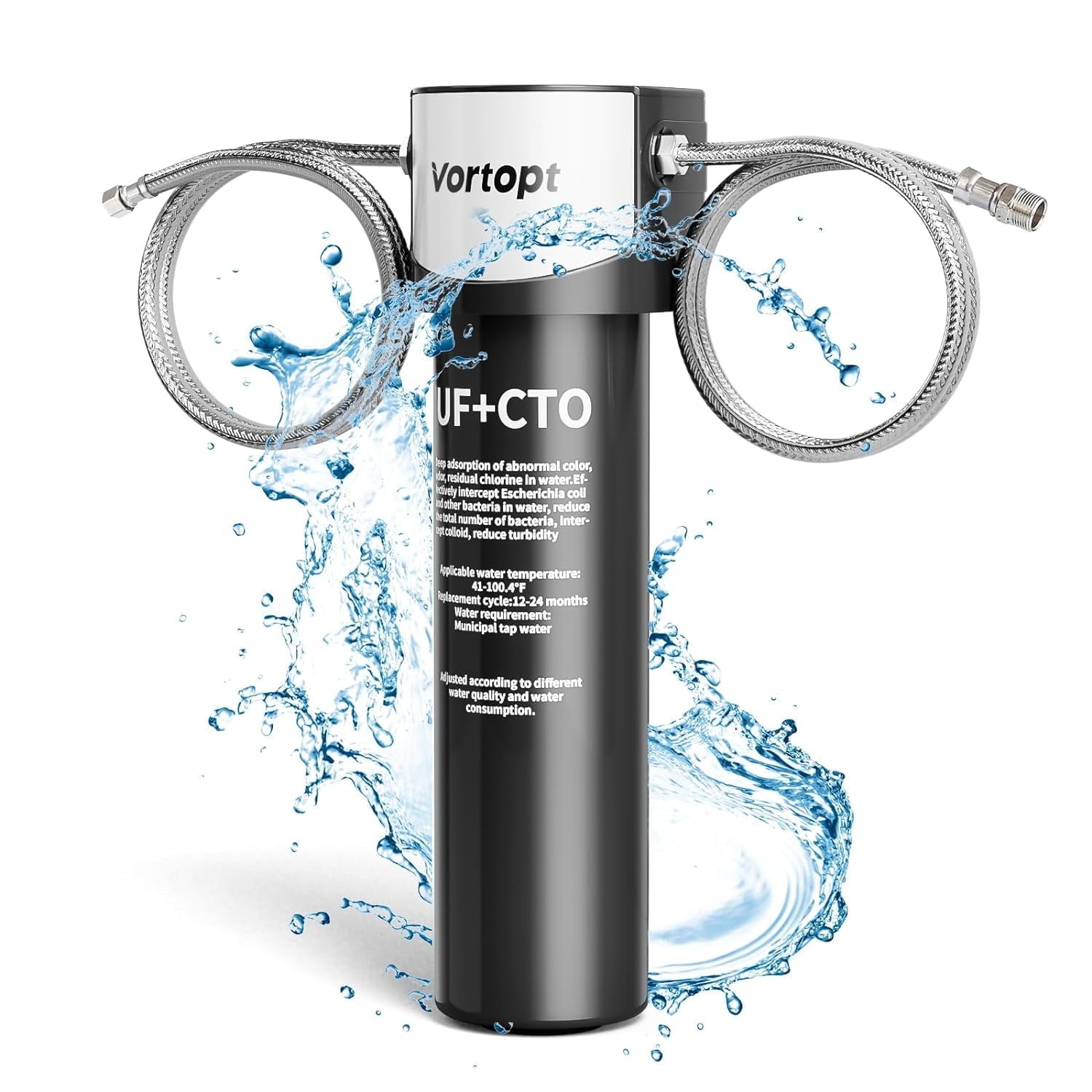 Vortopt Q5-UF 0.01 Micron Ultrafiltration 19K Gallons Under Sink Water Filtration System - 24 Months Filter Life, Reduces Chlorine, Bad Taste & Odor