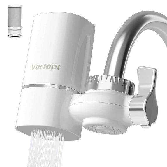 Vortopt T1 Faucet Water Filter, Chrome White 5-Stage Filtration for Kitchen Sink, 1 Count