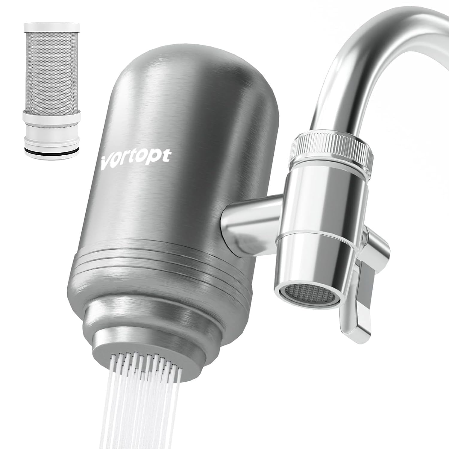 Vortopt T2 Faucet Water Filter for Sink, Mount Tap Water Filtration System for Kitchen, Reduces Odor & Chlorine