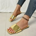 thumbnail image 1 of Vortread Women's Stone-Textured Leather Slides , Golden Lightweight Flat Sandals Size 10, 1 of 6