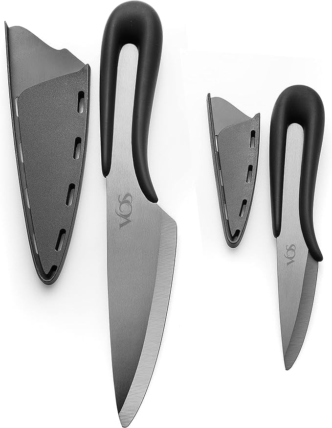 Vos Ceramic Knife Set with Covers 2 Pcs 5" Santoku Knife, 3" Paring