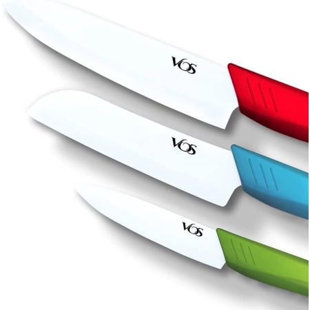 Vos Ceramic Knives with Covers -3-Piece Knife Set - Ideal Kitchen Knives - (Multi-Color)