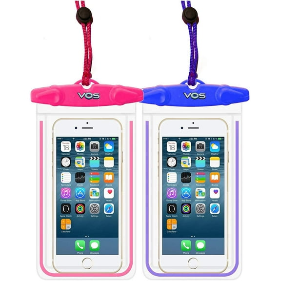 Vos Waterproof Case, 2 Pack Floating Clear Waterproof Phone Pouch TPU Dry Case Compatible iPhone X 8 7 7 Plus Home Button for iPhone, Google Pixel, Samsung, HTC, LG (Blue Pink)
