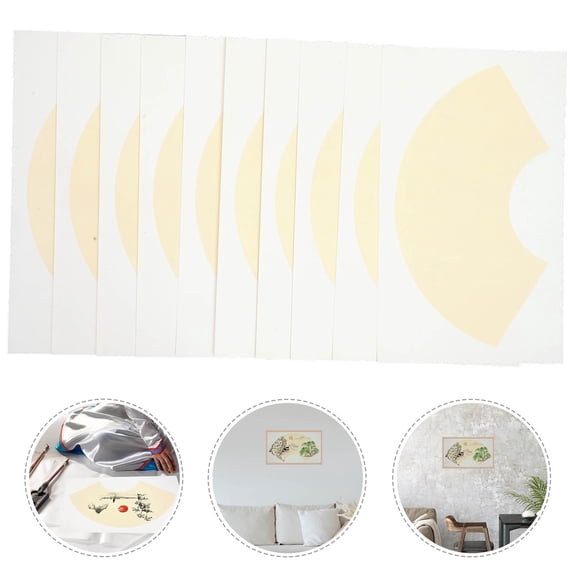 Vosarea 10Pcs Fanshaped Chinese Rice Paper Sheets with Delicate Texture for Artworks