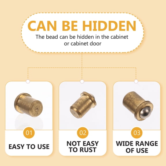Vosarea 10Pcs Furniture Door Ball Catch Latch Solid Copper Spring Loaded Ball Catch Golden