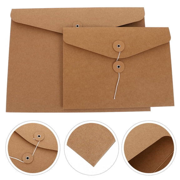 Vosarea 10Pcs Retro Kraft Paper Filing Jackets with String Closure for Efficient Document Storage
