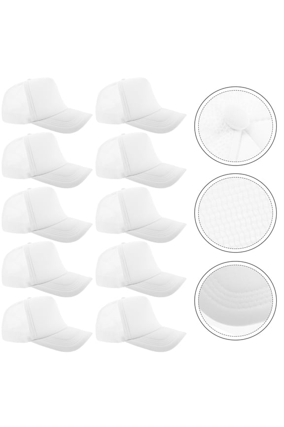 10Pcs White Mesh Blank Baseball Hats Reusable for Sublimation and DIY Designs