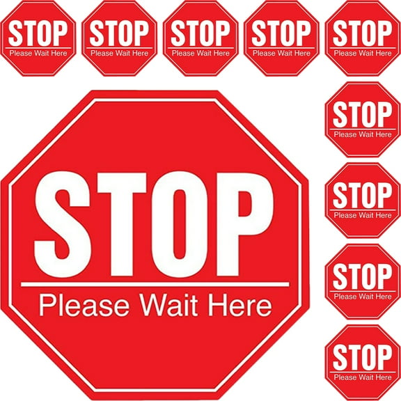 Vosarea 10pcs Stop Please Wait Here Sign Public Safety Distance Reminding Floor Decals .86X7.86X0.04in
