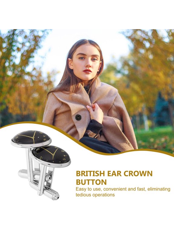 1Pair Luxury French Cuff Black Clock Cufflinks Classic Design for Formal Business Attire