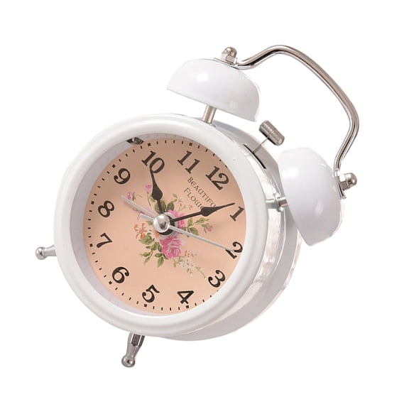 Vosarea 1Pc Metal Alarm Clock White with Ring Bell and Night Light for Bedroom Table