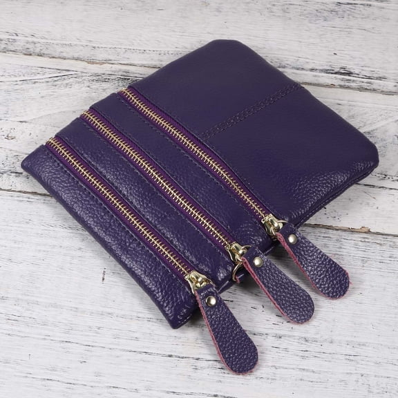 Vosarea 1Pcs Multi-purpose Bag for Phone Purple Second Layer Cowhide Casual Storage Women Leisure Walking