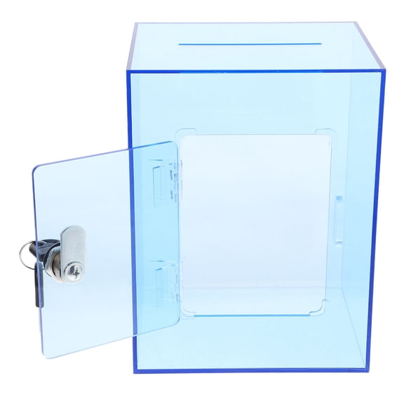 Vosarea 1Set Blue Acrylic Donation Box with Lock for Tips Coins and Raffle Tickets