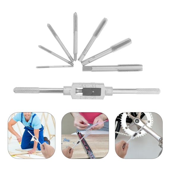 Vosarea 1Set Durable Thread Tap Set Plated Silver Manual Tapping Tools with Ratchet Tap Wrench